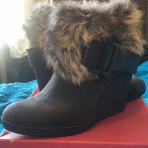 Brown Wedge Bootie w/ Fur